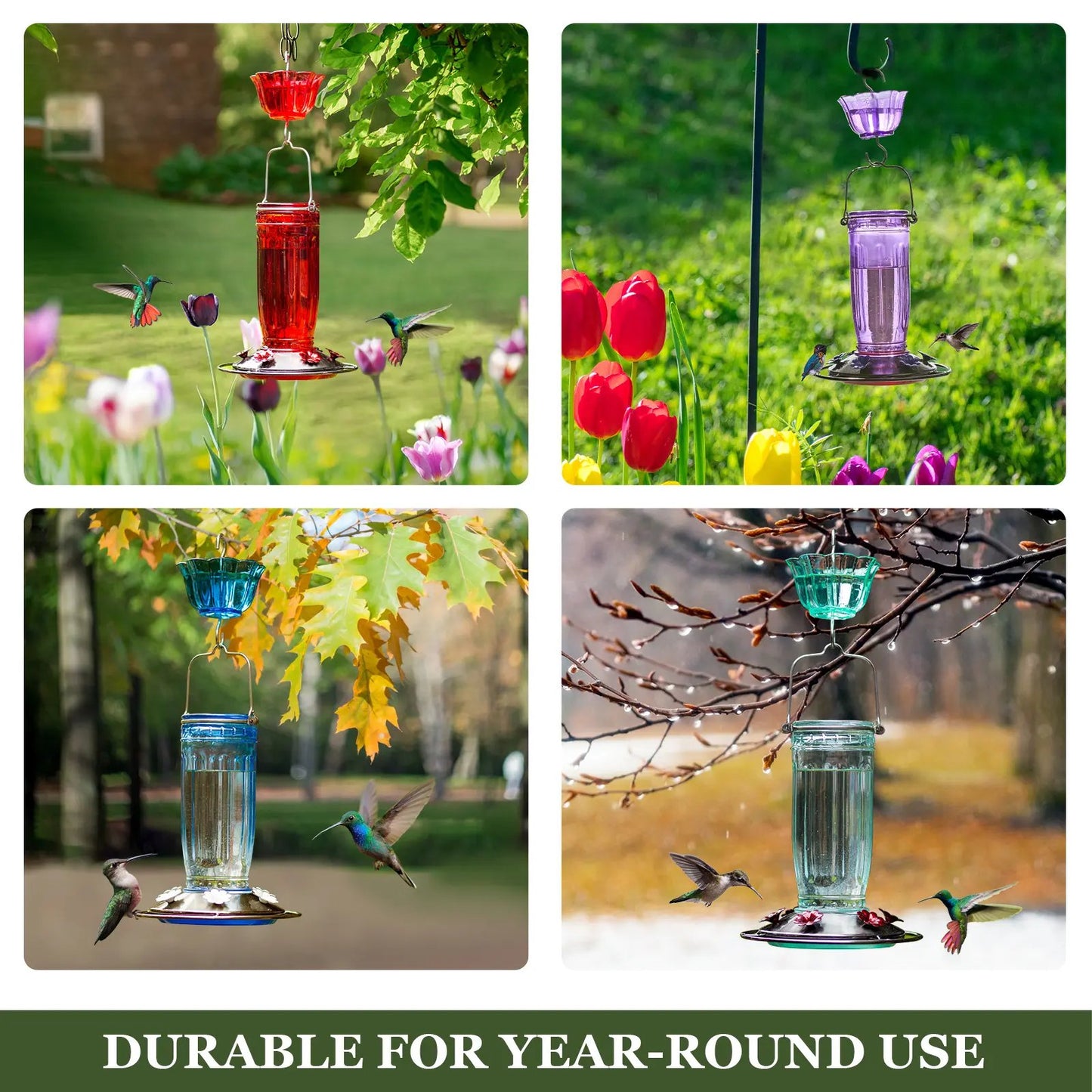 Hummingbird Season 2026 Hand-Blown Glass Feeder Leak-Proof Bee Guard-Hummingbird Feeders