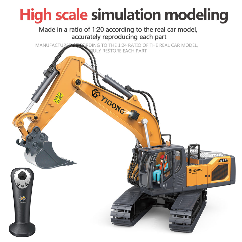 Tobouy Next-Gen RC Excavator 1/20 Scale  – Alloy Build, Body-Sensing Control, 360° Rotation