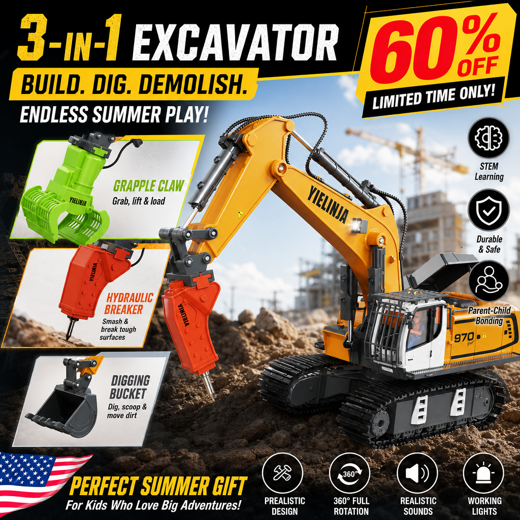 Tobfun RC Excavator 1/20 Scale – 11-Channel Remote Control Toy