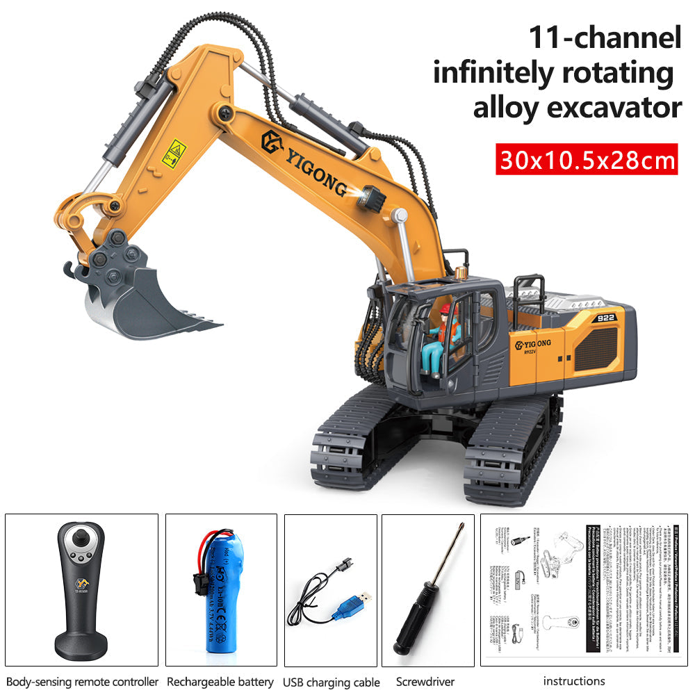 Tobouy Next-Gen RC Excavator 1/20 Scale  – Alloy Build, Body-Sensing Control, 360° Rotation