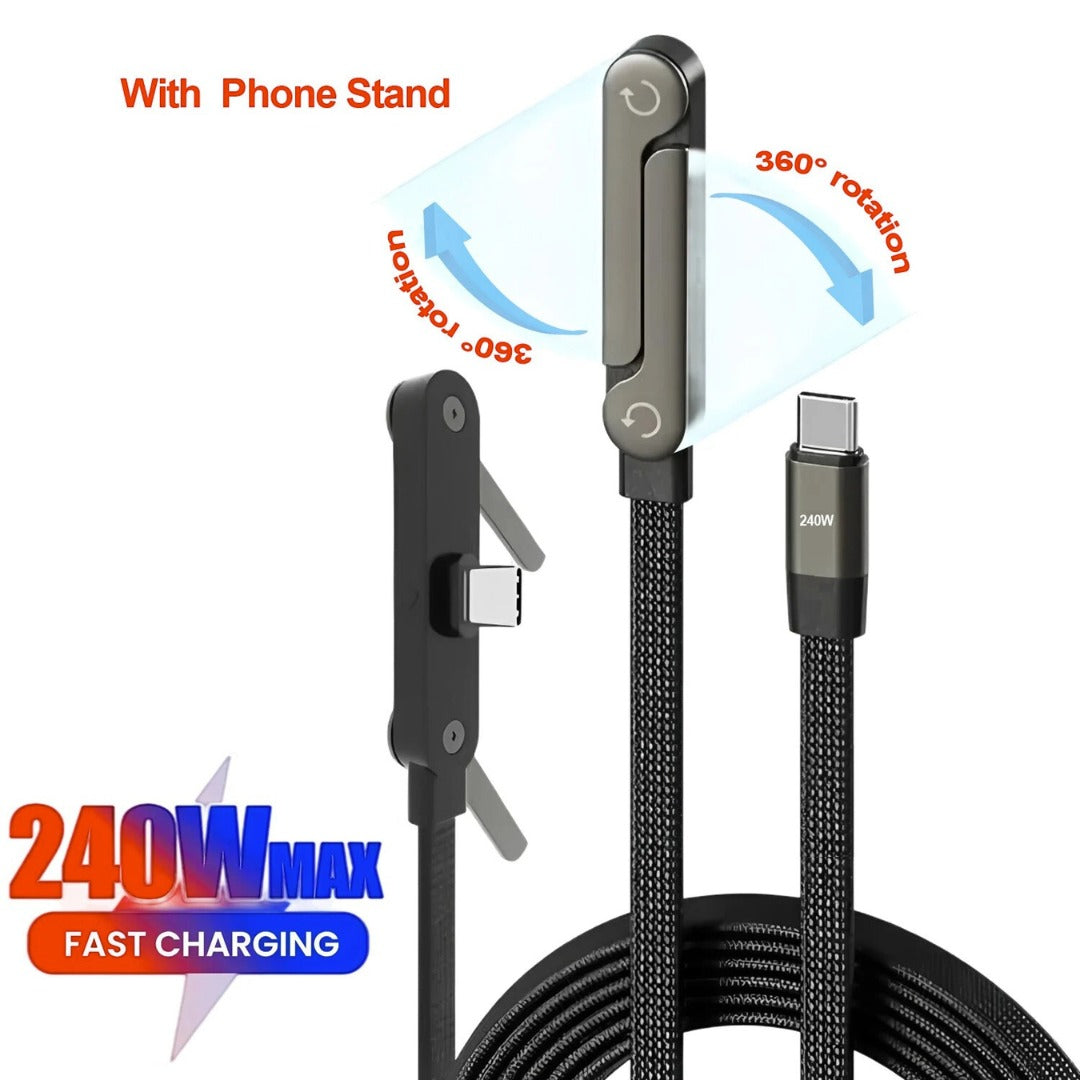 2-in-1 Braided Fast Charge Cable With Built-in Phone Stand