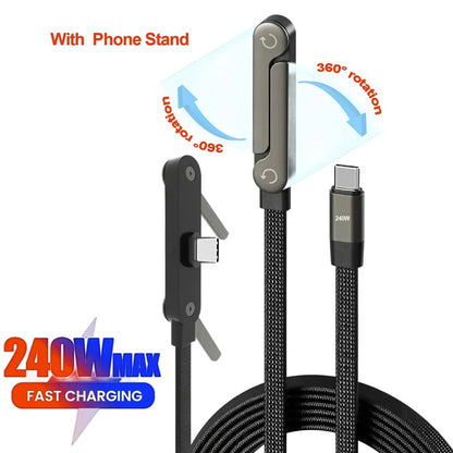 2-in-1 Braided Fast Charge Cable With Built-in Phone Stand