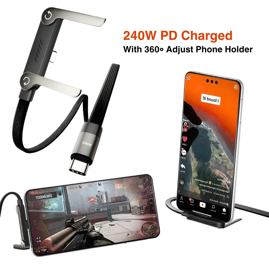 2-in-1 Braided Fast Charge Cable With Built-in Phone Stand