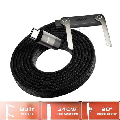 2-in-1 Braided Fast Charge Cable With Built-in Phone Stand