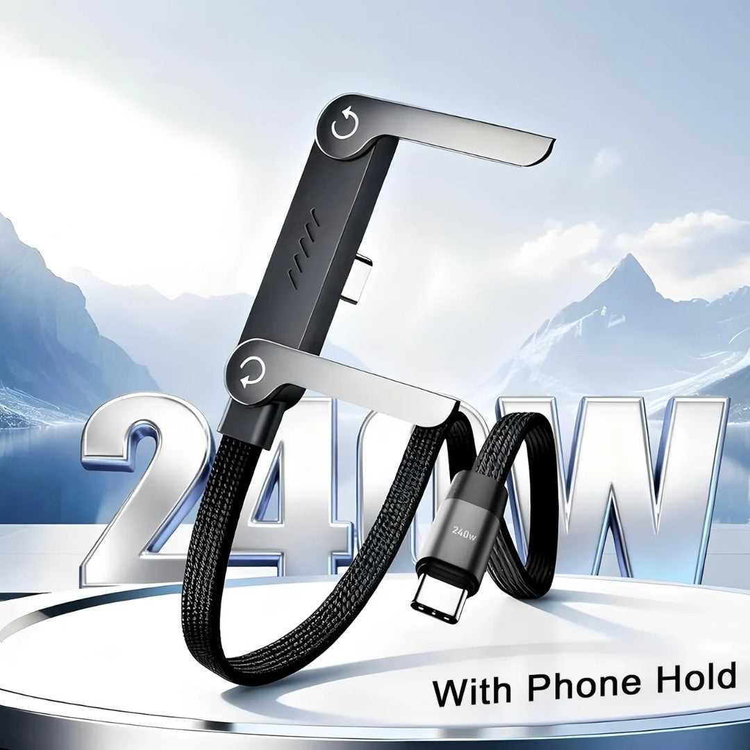 2-in-1 Braided Fast Charge Cable With Built-in Phone Stand