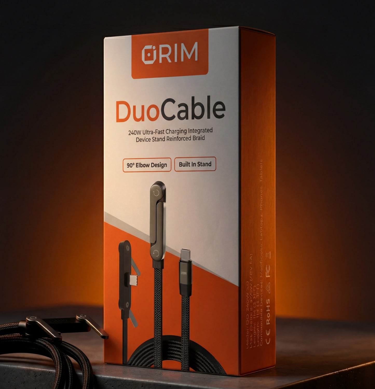 2-in-1 Braided Fast Charge Cable With Built-in Phone Stand