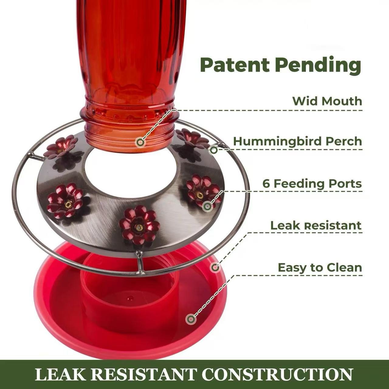 Hummingbird Season 2026 Hand-Blown Glass Feeder Leak-Proof Bee Guard-Hummingbird Feeders