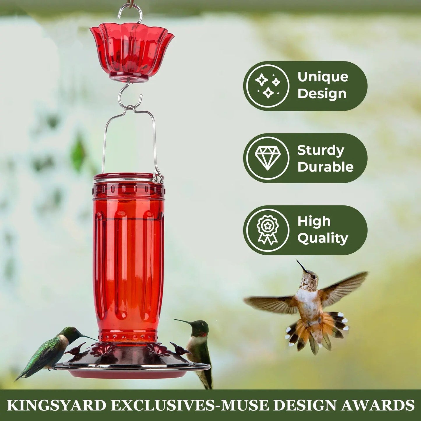 Hummingbird Season 2026 Hand-Blown Glass Feeder Leak-Proof Bee Guard-Hummingbird Feeders